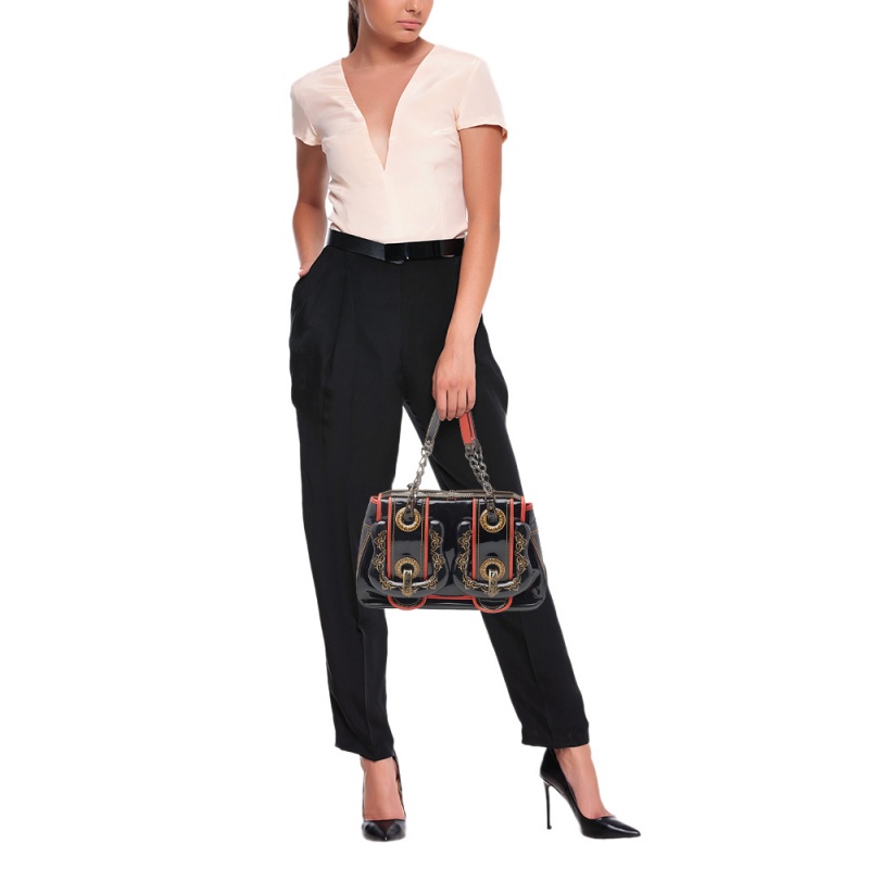 

Fendi Black/Orange Patent Leather And Leather B Bag Shoulder Bag