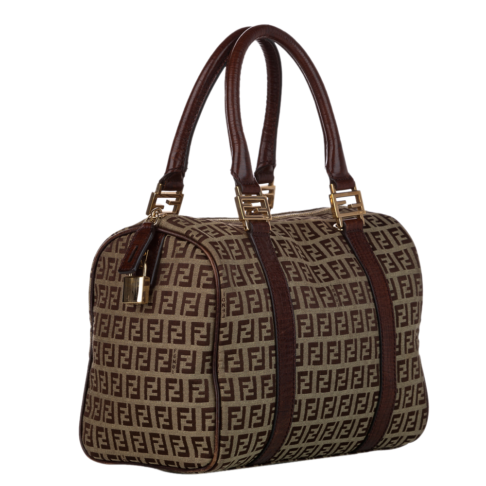 

Fendi Brown Canvas Leather Zucchino Top Handle Bag
