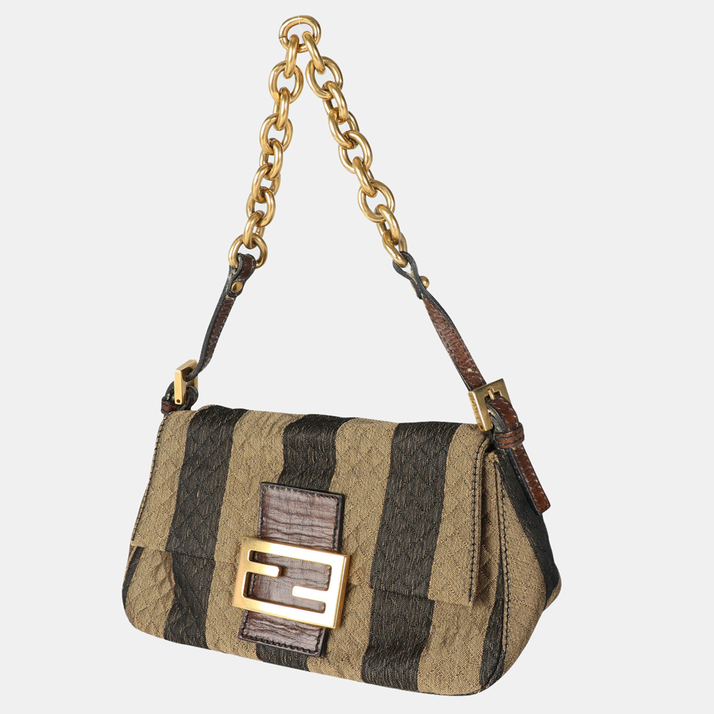 

Fendi Brown Leather Pequin Quilted Mini Mama Shoulder Bag