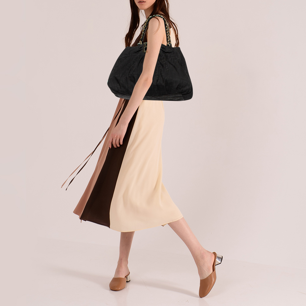 

Fendi Black Zucca Canvas Large Mia Tote