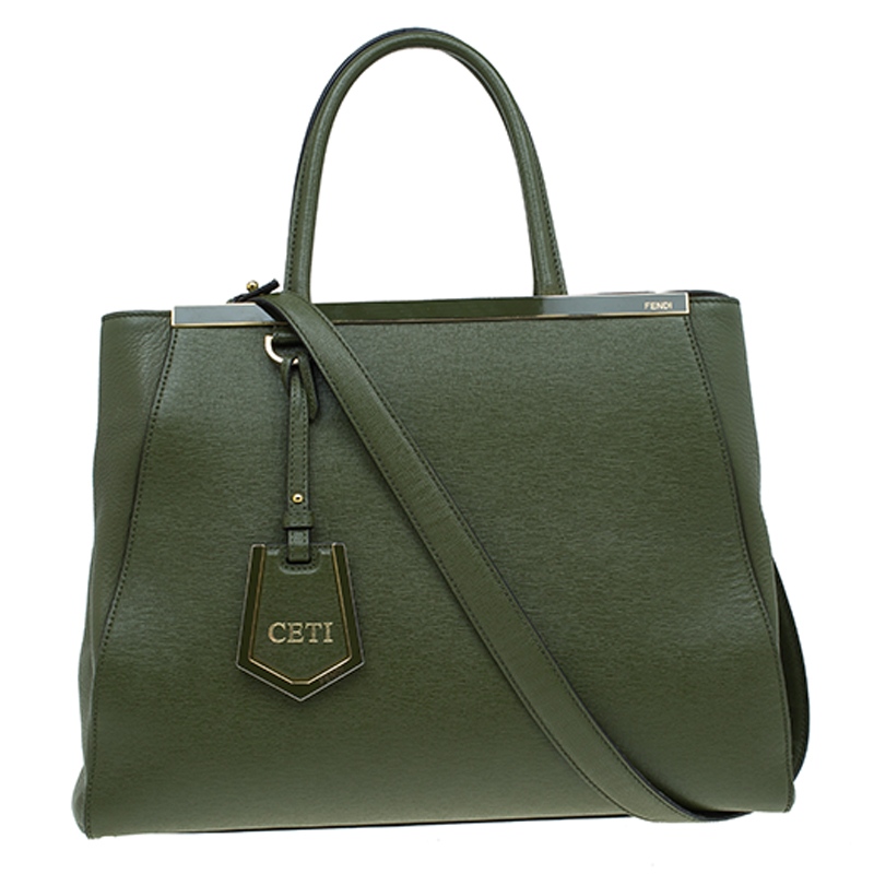 Pre Owned Fendi Olive Green Saffiano Leather 2Jours Tote