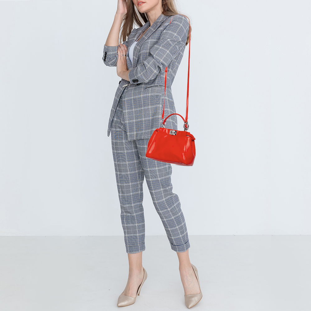 

Fendi Orange Leather Mini Peekaboo Top Handle Bag