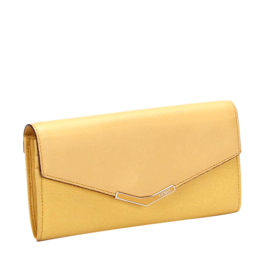 

Fendi Yellow Calfskin Leather 2Jours Leather Long Wallet