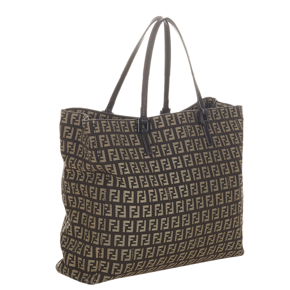 

Fendi Brown Canvas Fabric Zucchino Tote Bag
