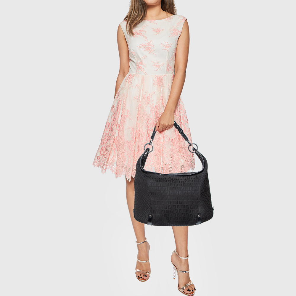 

Fendi Black Zucchino Canvas and Leather Forever Hobo