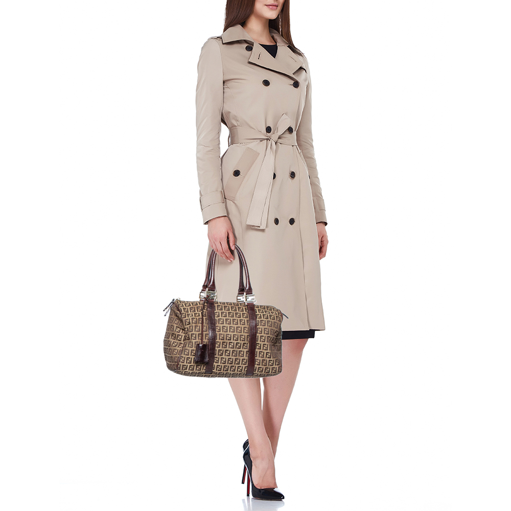 

Fendi Brown/Beige Zucchino Canvas And Leather Bauletto Duffel Bag