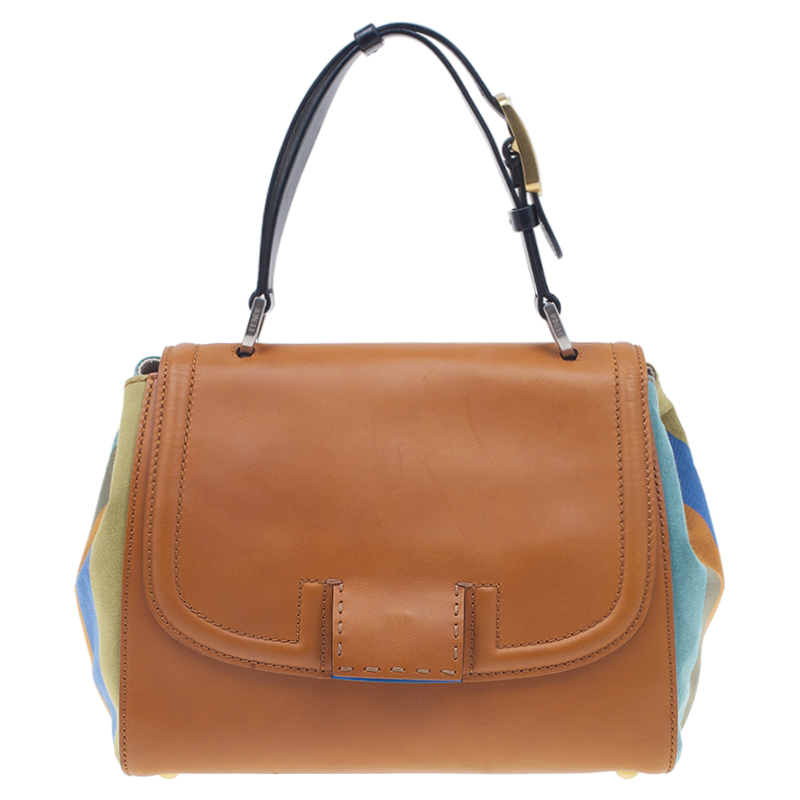Pre Owned Fendi Brown Leather ‘Silvana’ Top Handle Satchel