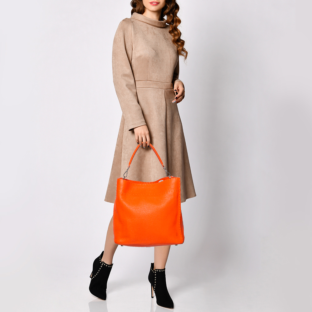 

Fendi Orange Selleria Leather Anne Bucket Hobo