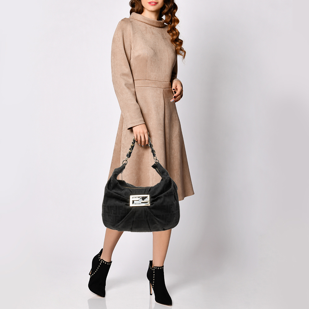 

Fendi Black Zucca Canvas Mia Hobo