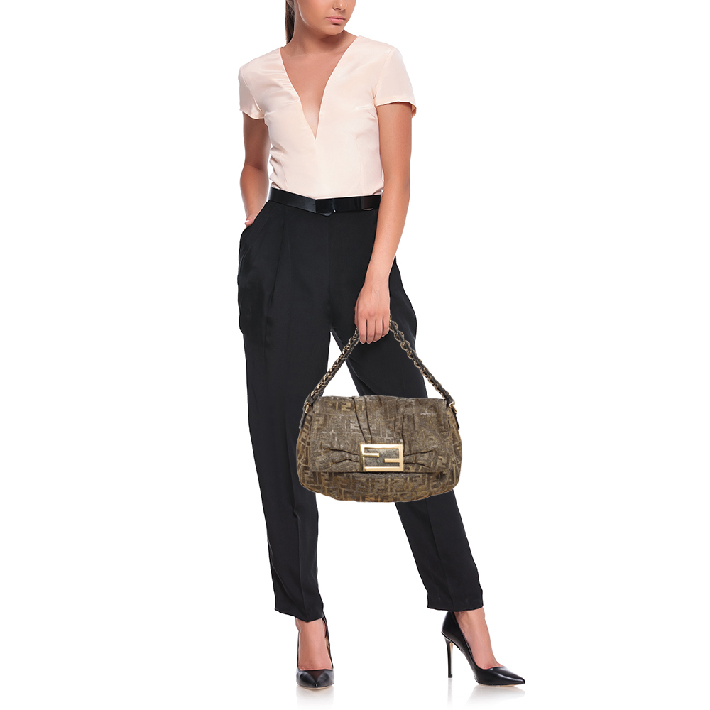 

Fendi Silver/Gold Zucca Lurex Fabric Mia Flap Shoulder Bag