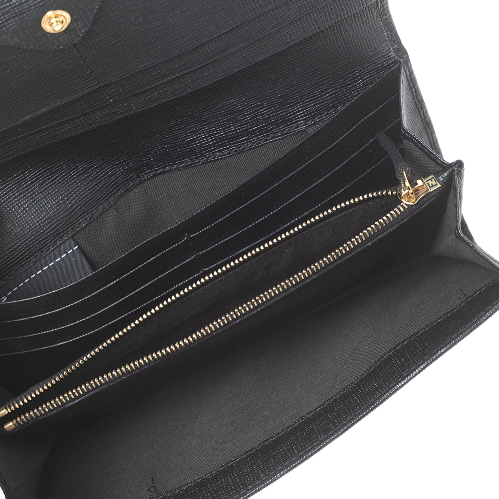 

Fendi Black Leather Flap Continental Wallet