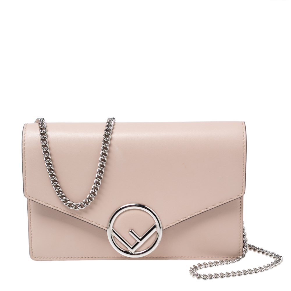 Pre-owned Fendi Wallet On Chain In Pink