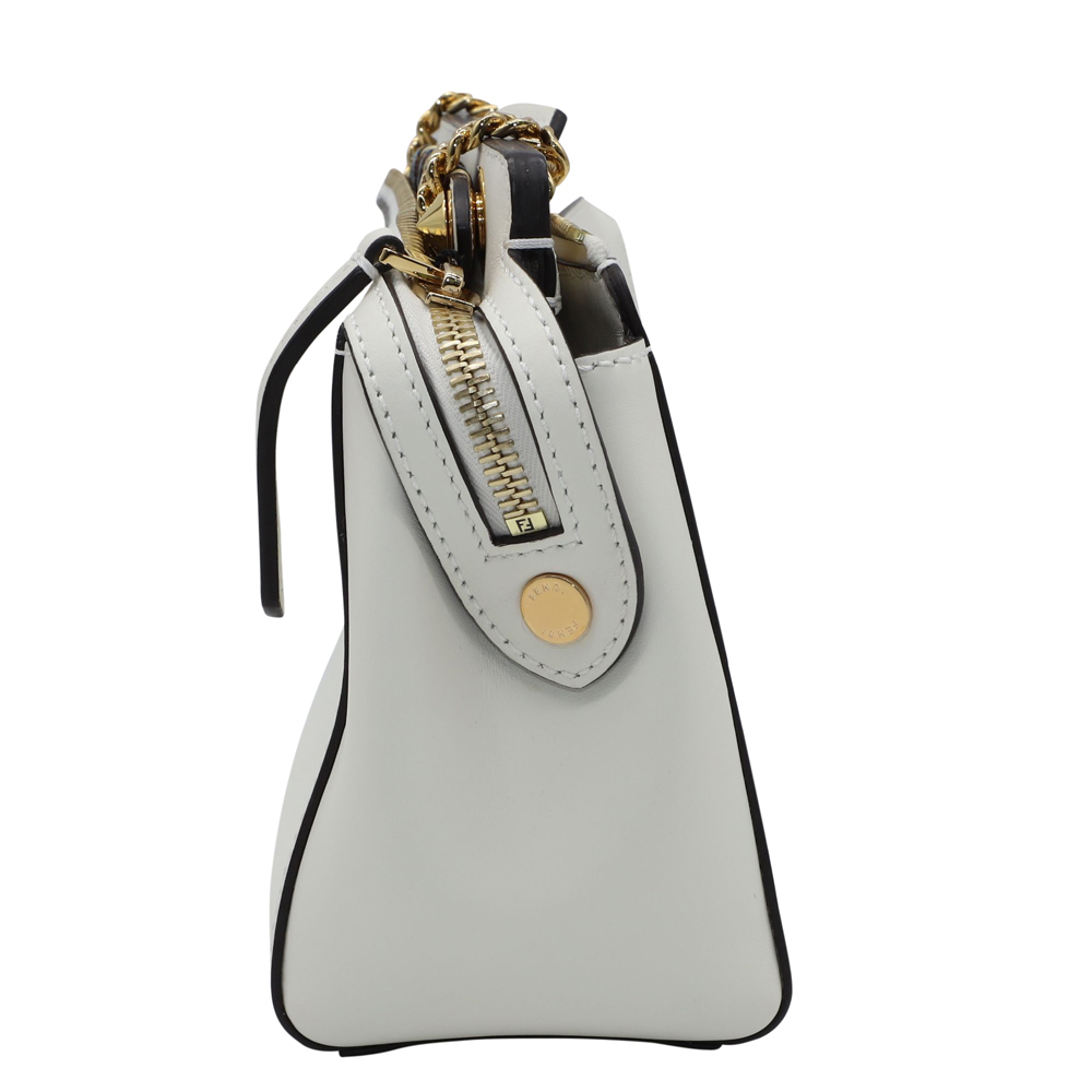 

Fendi White Leather Dot Com Ribbon Shoulder Bag