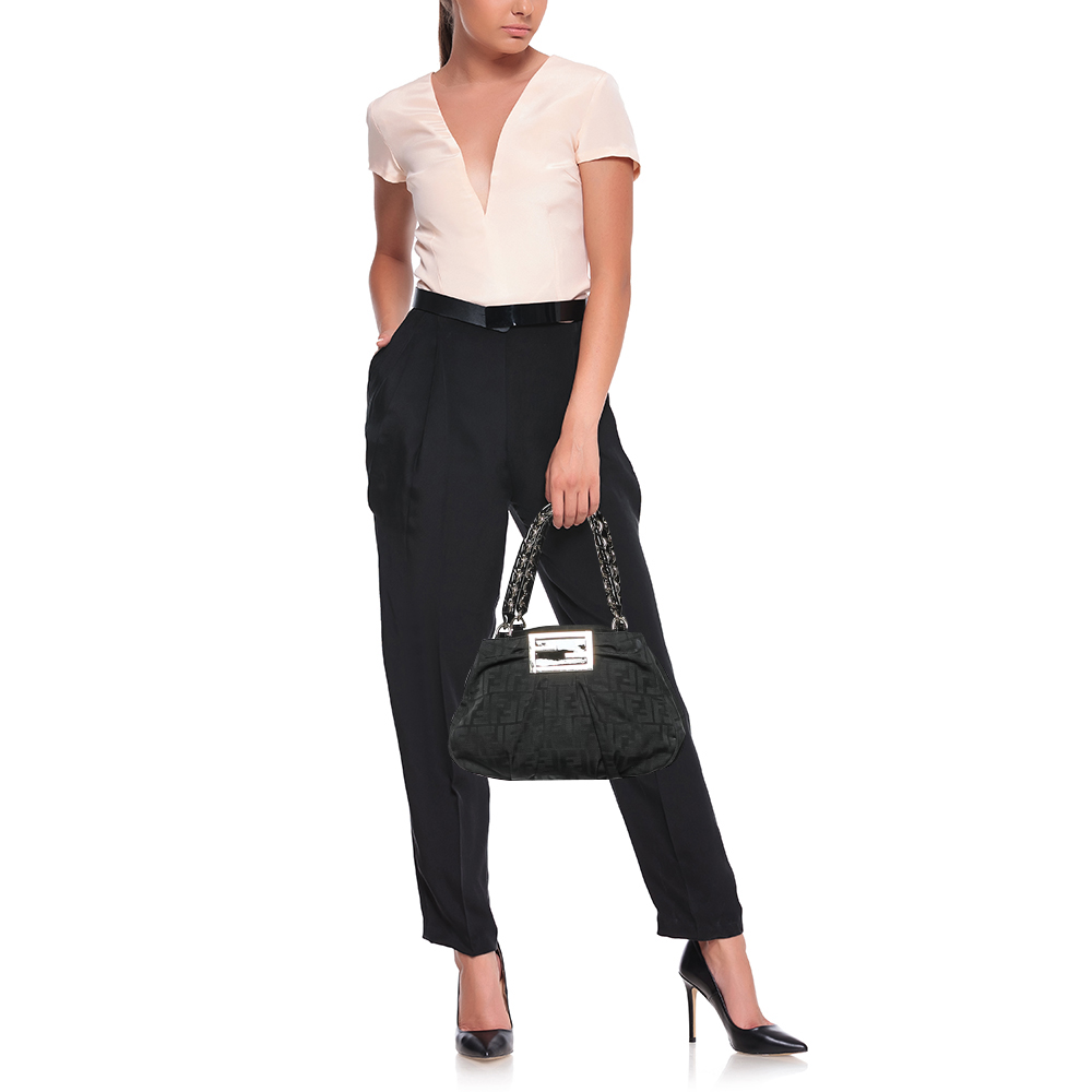 

Fendi Black Zucca Canvas and Patent Leather Mia Shoulder Bag