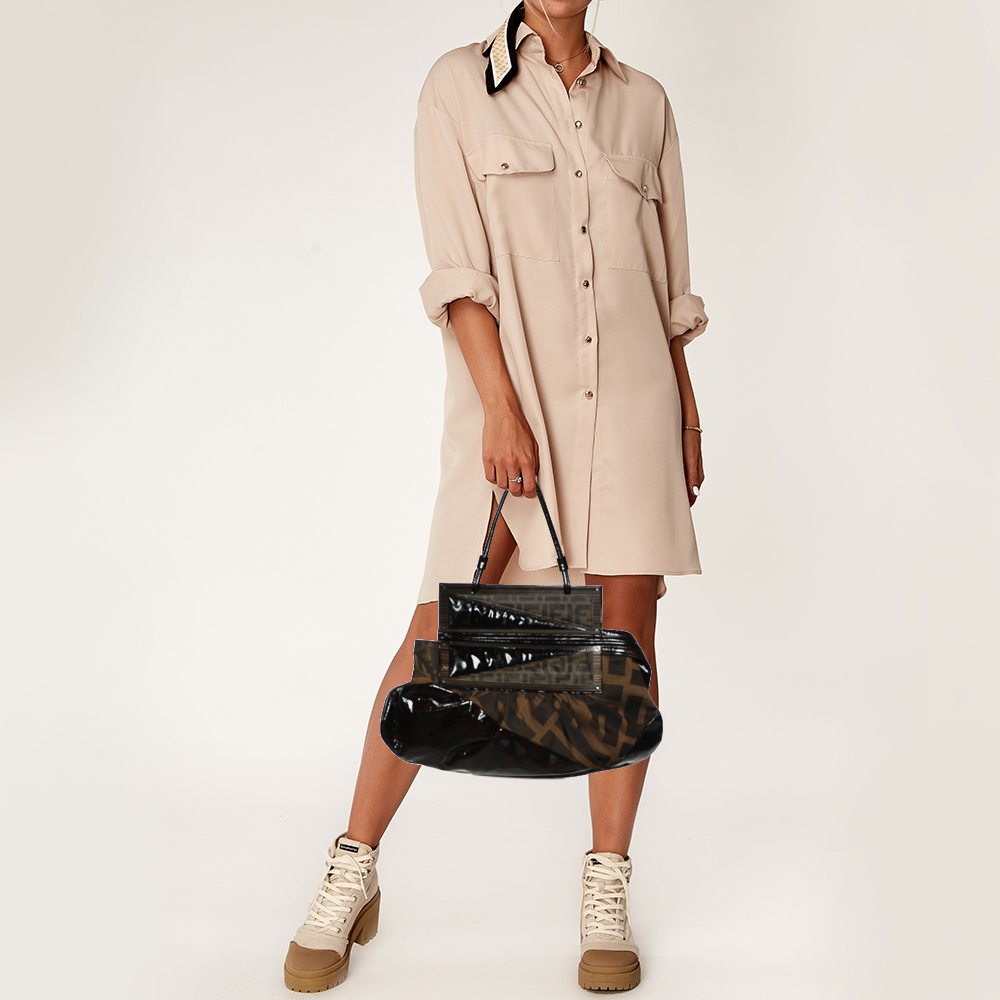 

Fendi Tobacco Patent Leather and Zucca Canvas To You Top Handle Bag, Brown