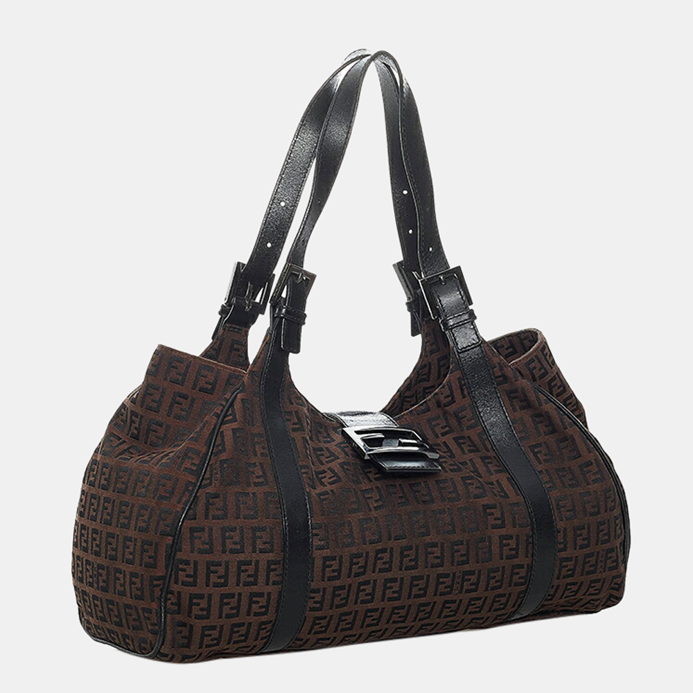 

Fendi Brown Canvas Fabric Zucchino Mamma Satchel Bag