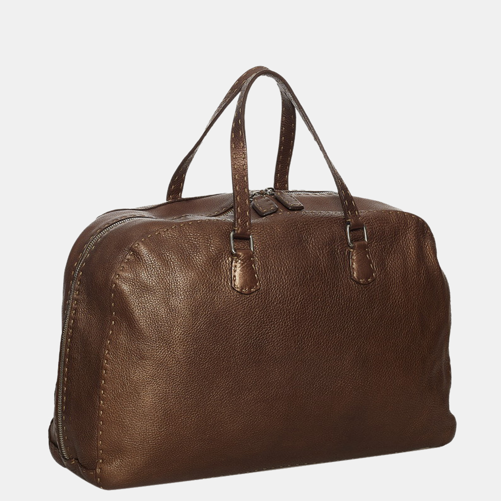 

Fendi Brown Selleria Leather Boston Top Handle Bag