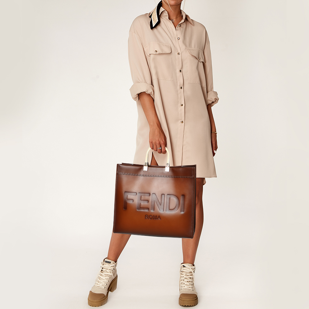 

Fendi Brown Leather Large Sunshine Shopper Tote