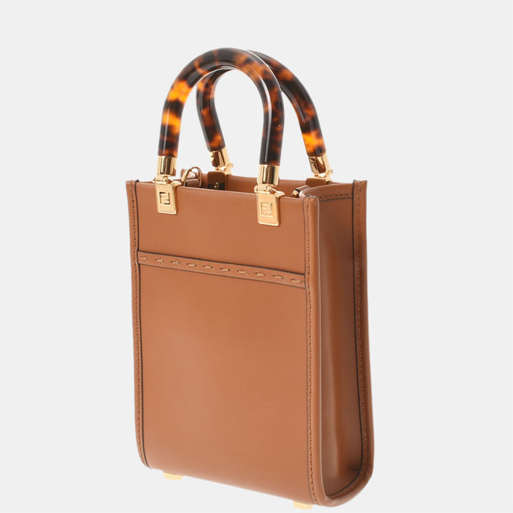 

Fendi Brown Leather Sunshine Shopper Small Tote Bag
