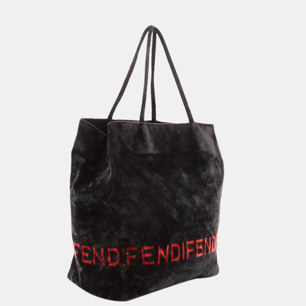 

Fendi Black Velvet Large Vintage Logo Tote Bag