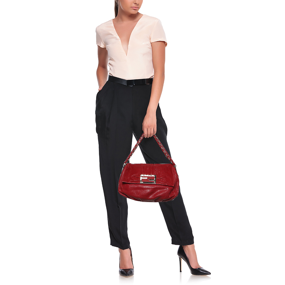 

Fendi Red Leather Mia Flap Shoulder Bag
