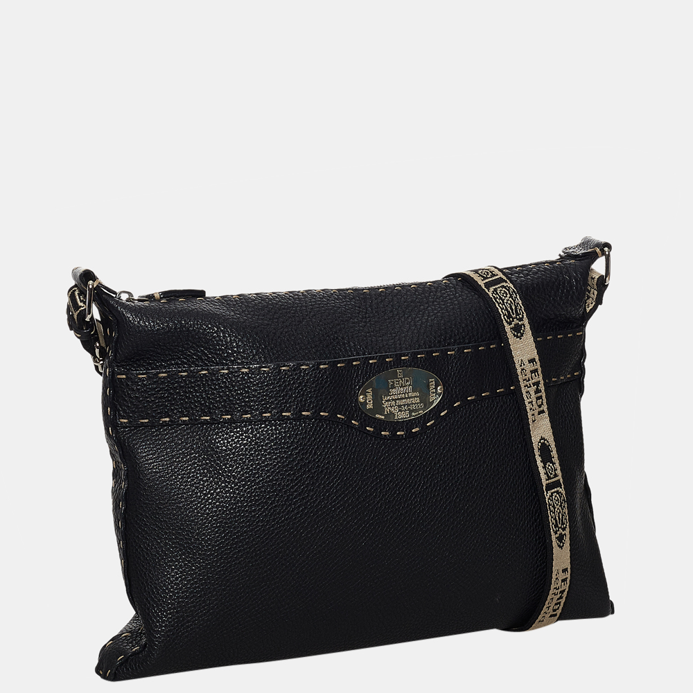 

Fendi Black Selleria Leather Crossbody Bag, Brown