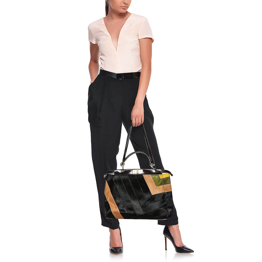 

Fendi Multicolor Calfhair and Leather Large Peekaboo Top Handle Bag
