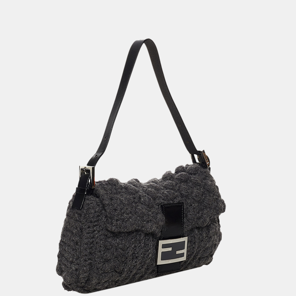 

Fendi Wool Black/Grey Crochet Mamma Baguette