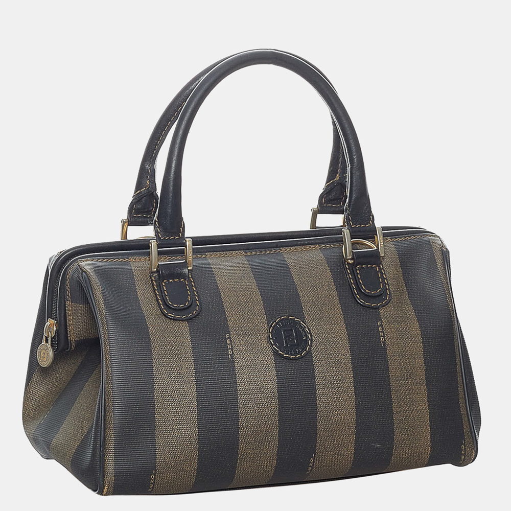 

Fendi Brown Pequin Boston Bag, Black