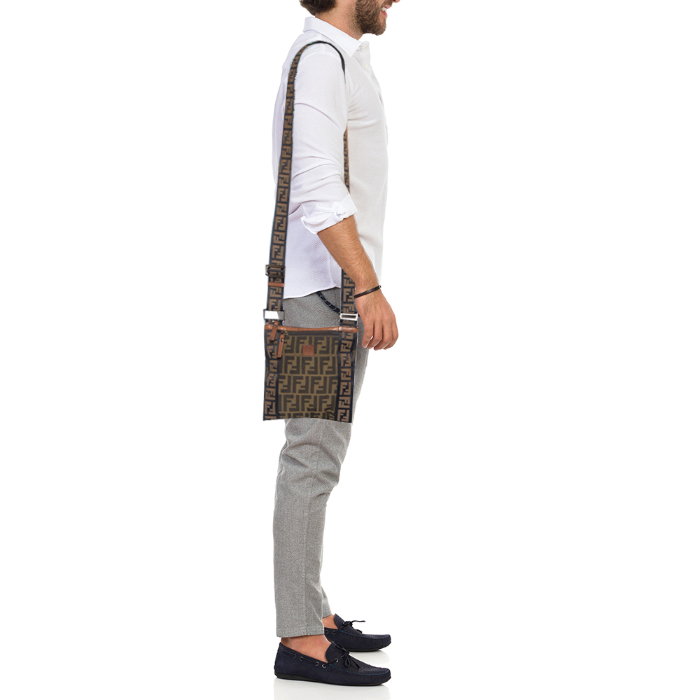 

Fendi Tobacco Zucca Canvas and Leather Flat Messenger Bag, Brown