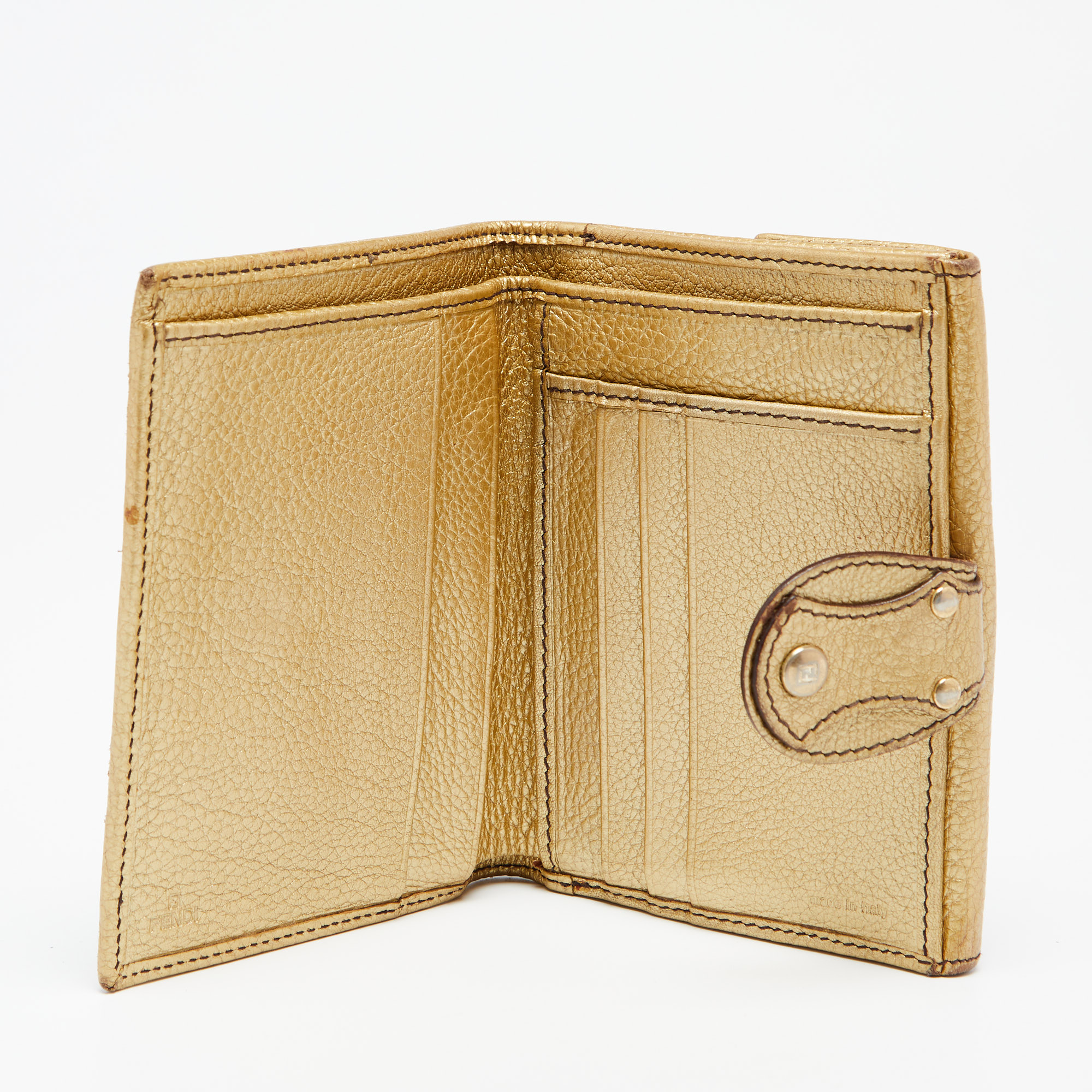 

Fendi Tobacco/Gold Zucca Canvas and Leather French Compact Wallet, Brown