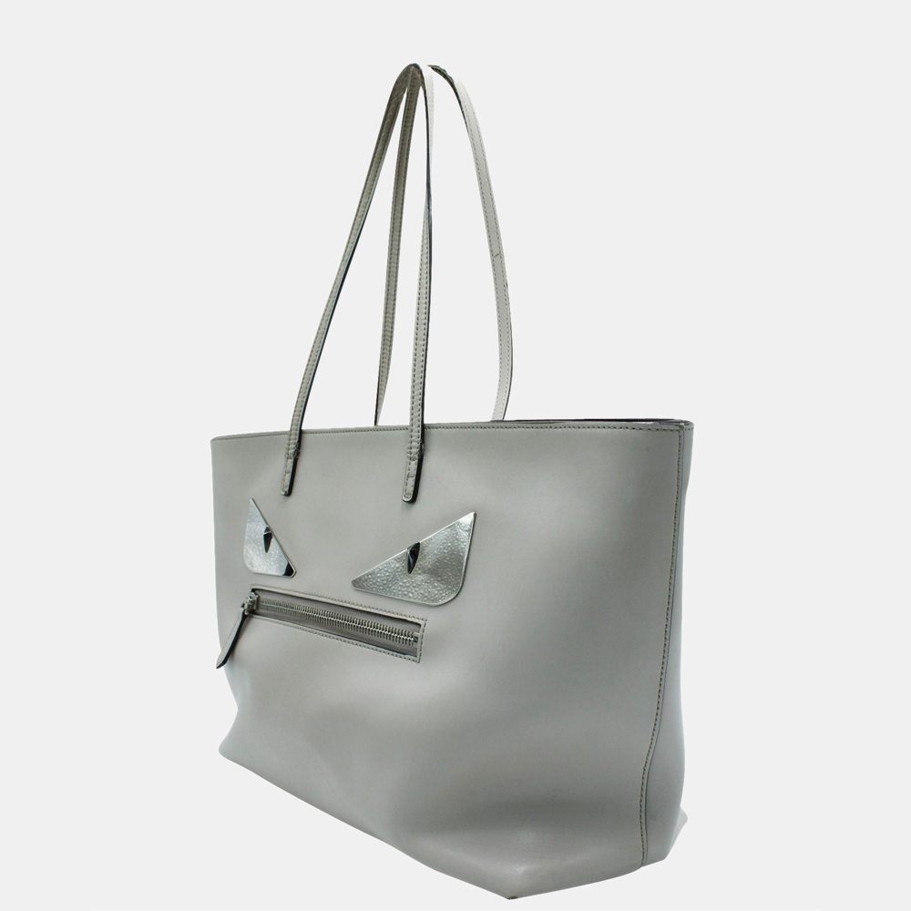 

Fendi Grey Leather Vitello Elite Buggies Monster Roll Tote Bag