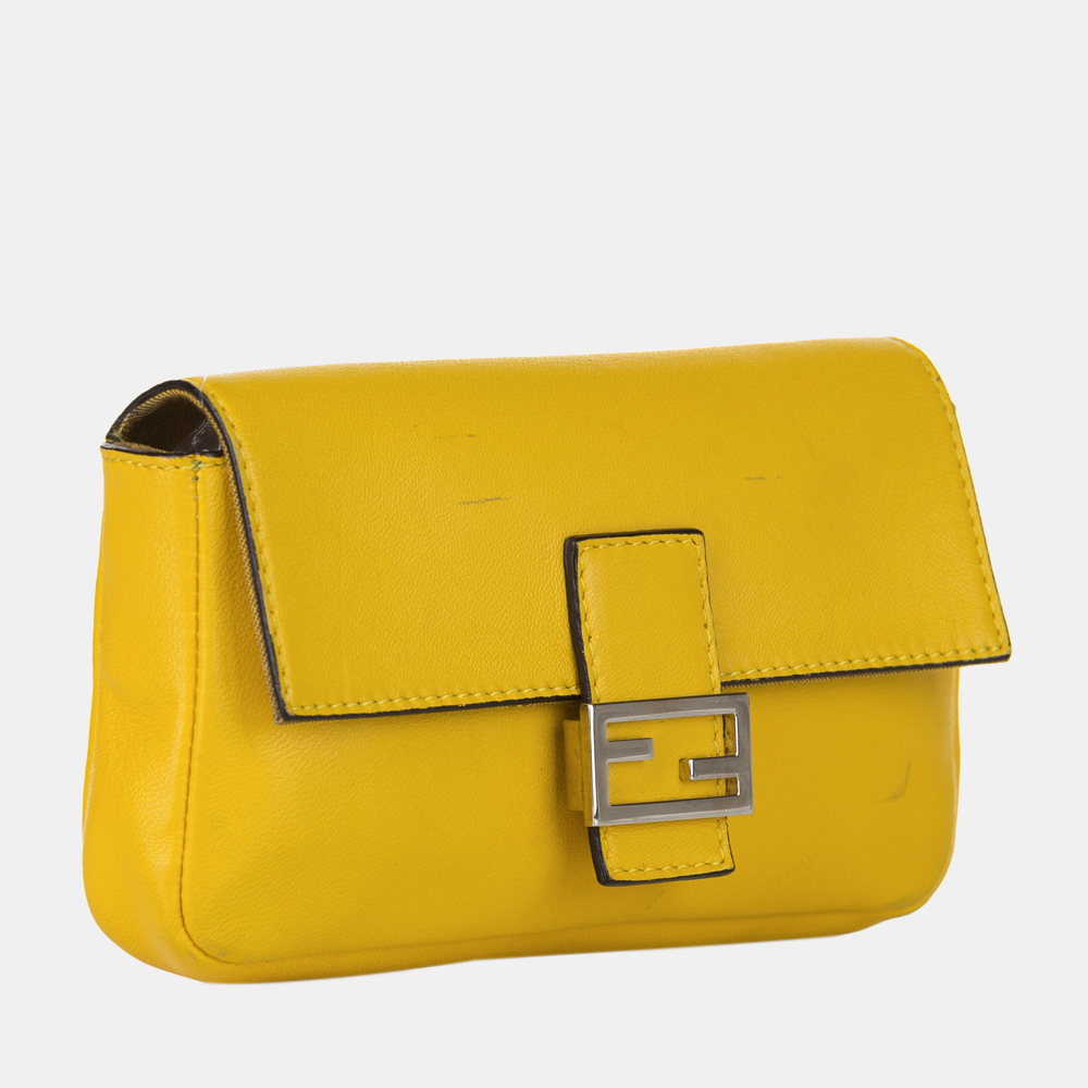 

Fendi Yellow Micro Baguette Leather Crossbody Bag