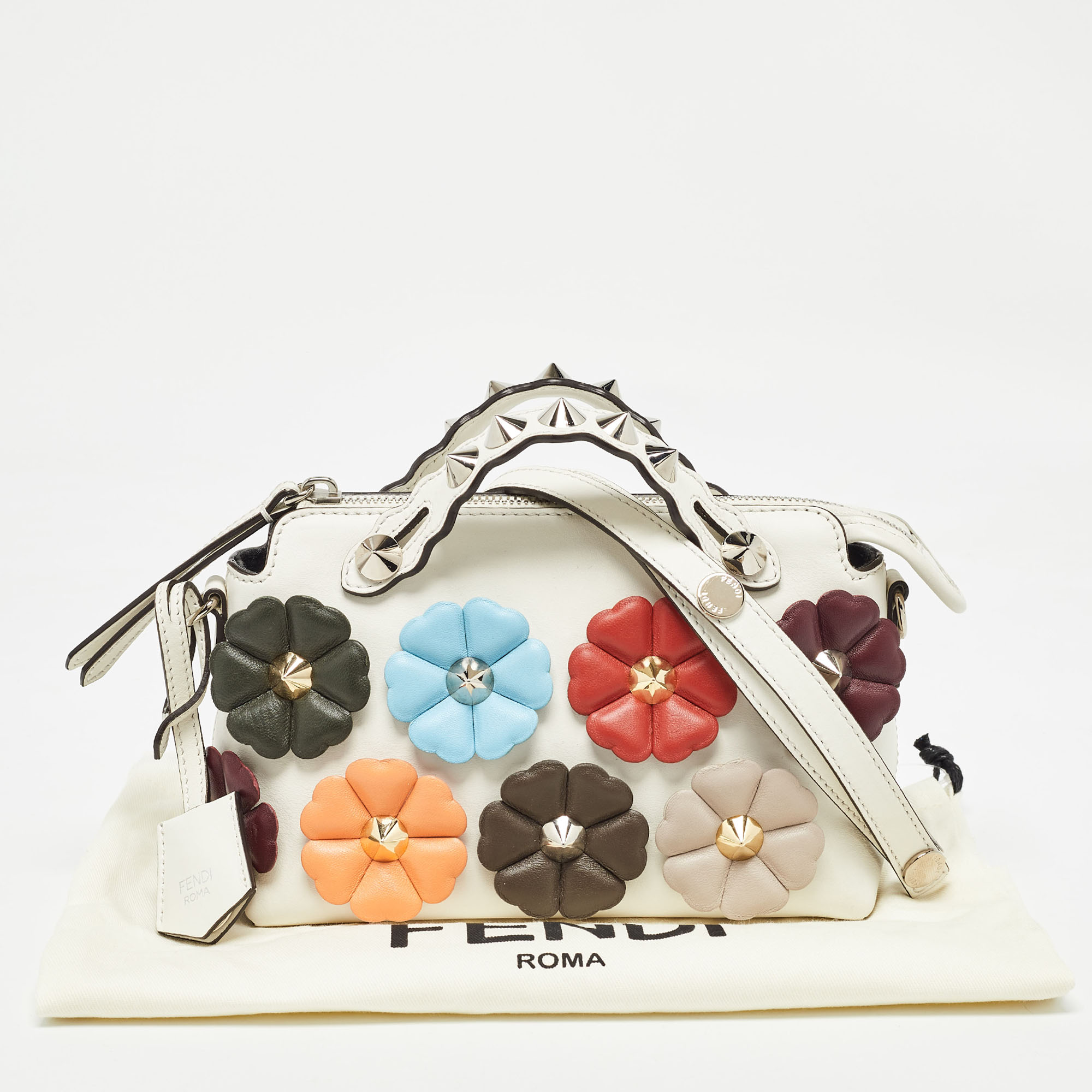 Fendi Off White Leather Mini By The Way Flowerland Crossbody Bag 