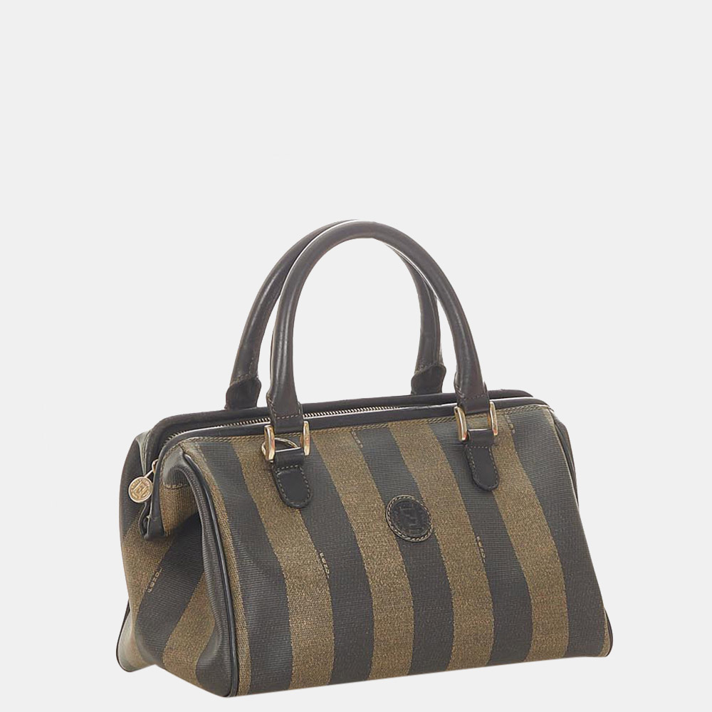 

Fendi Black/Brown Pequin Canvas Handbag