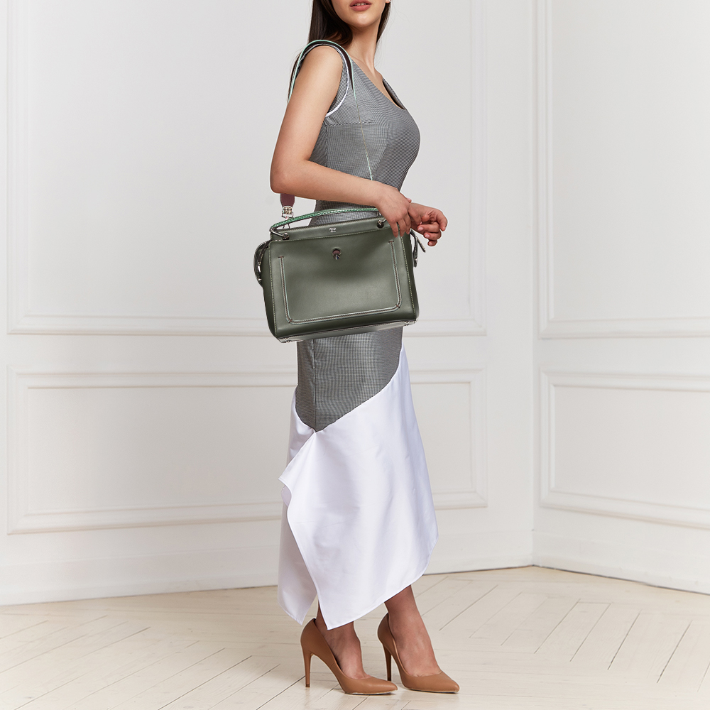 

Fendi Olive Green Leather And Python Dot Com Top Handle Bag