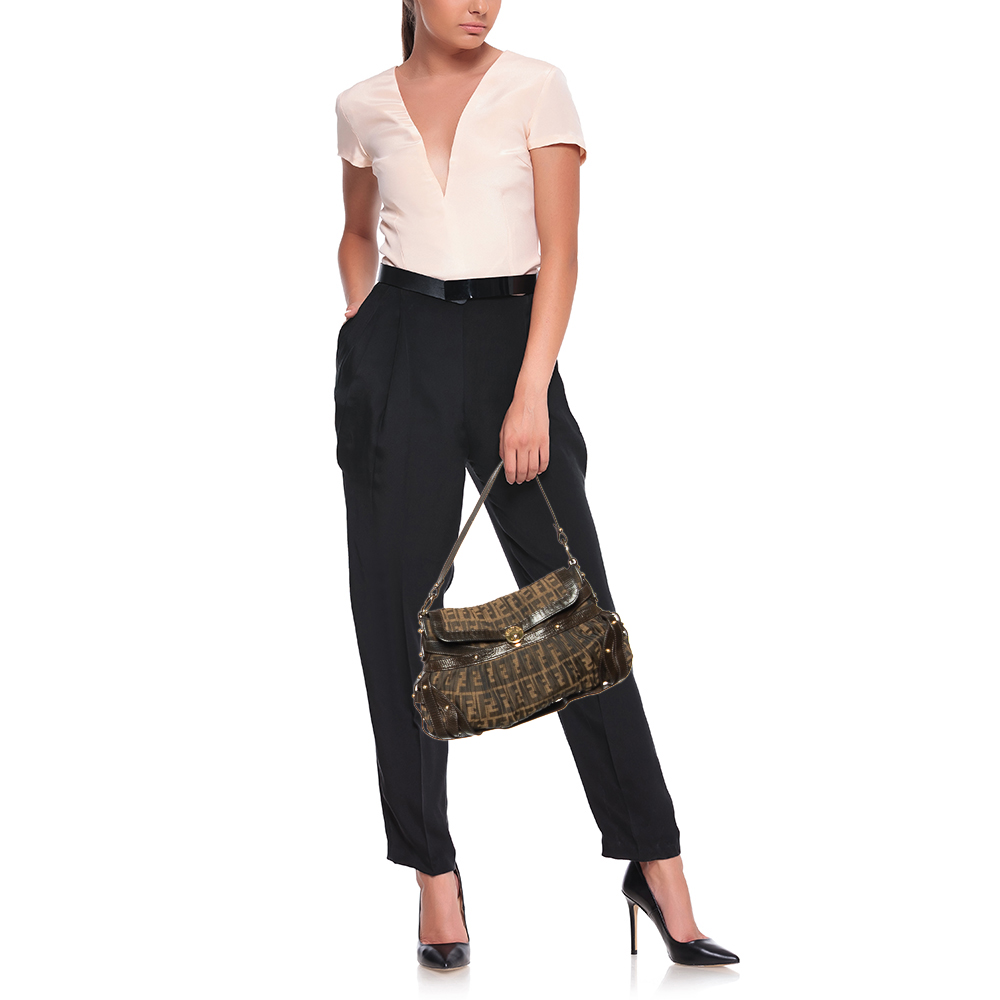 

Fendi Tobacco Zucca Canvas Plisse Chef Shoulder Bag, Brown