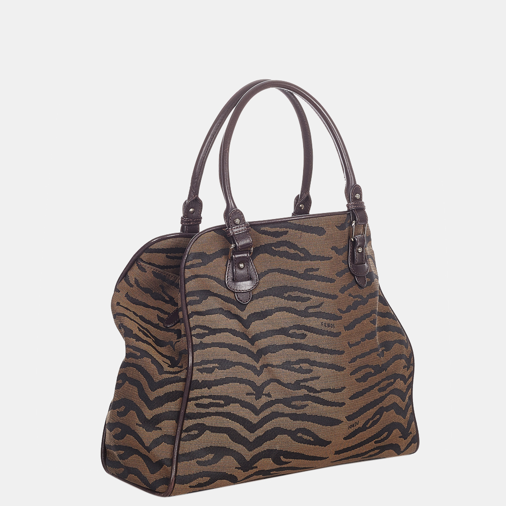 

Fendi Brown Zebra Print Canvas Handbag