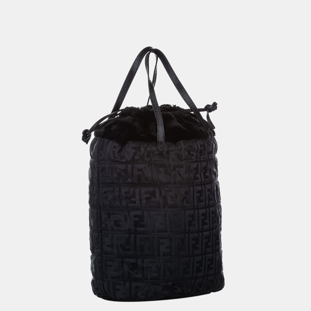

Fendi Black Zucca Drawstring Nylon Tote Bag