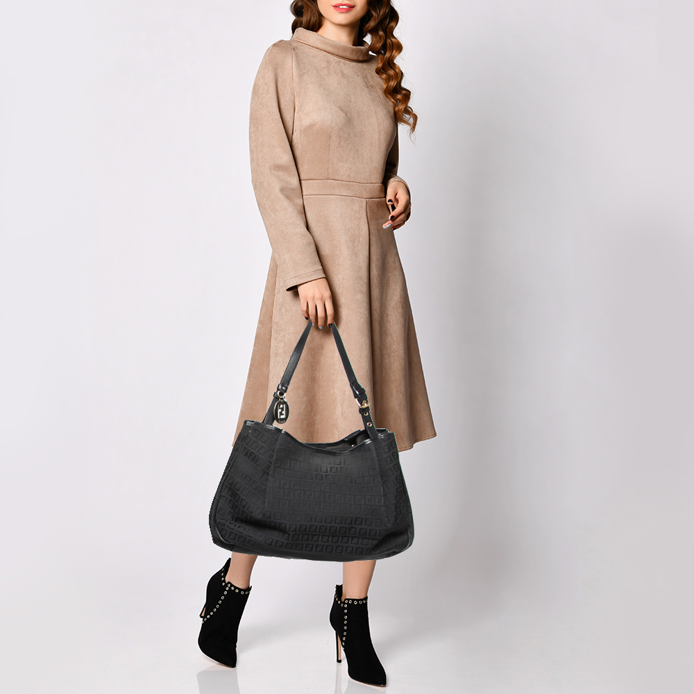 

Fendi Black Zucchino Canvas and Leather Charm Shoulder Bag
