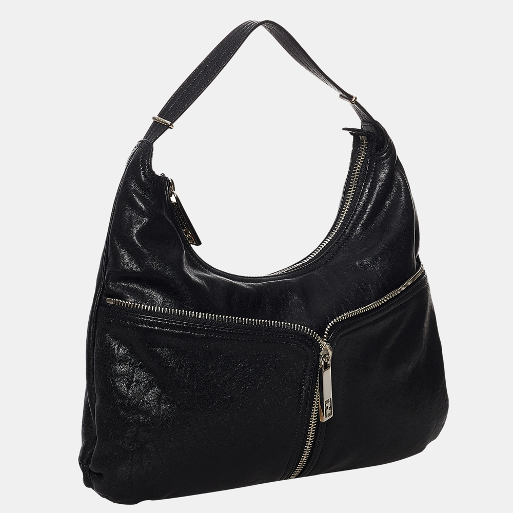 

Fendi Black Unzipped Leather Hobo Bag