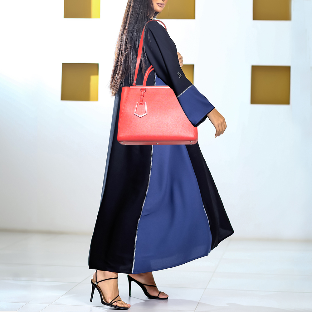 

Fendi Coral Red Leather Medium 2Jours Tote