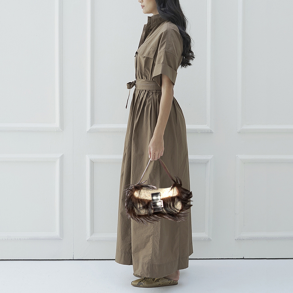 

Fendi Beige/Brown Wool And Feather Mama Baguette