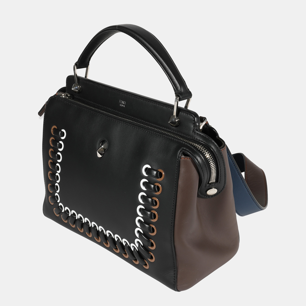 

Fendi Black Leather Dotcom Whipstitch Leather Medium Shoulder Bag