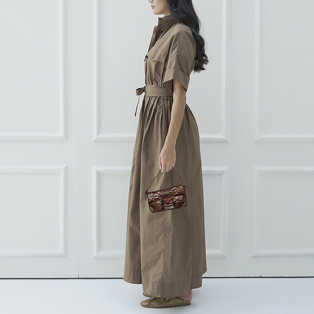 

Fendi Brown Python Mini Baguette Bag