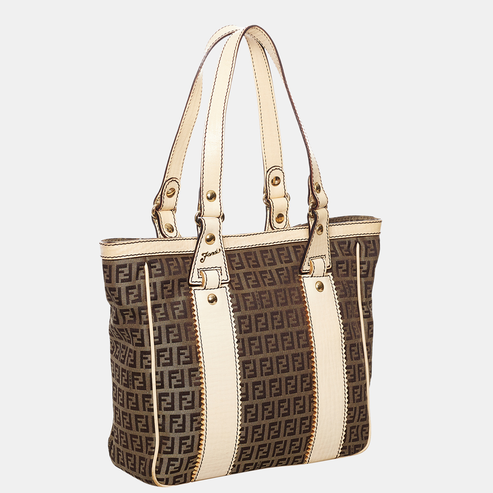 

Fendi Brown/White Zucchino Canvas Tote Bag