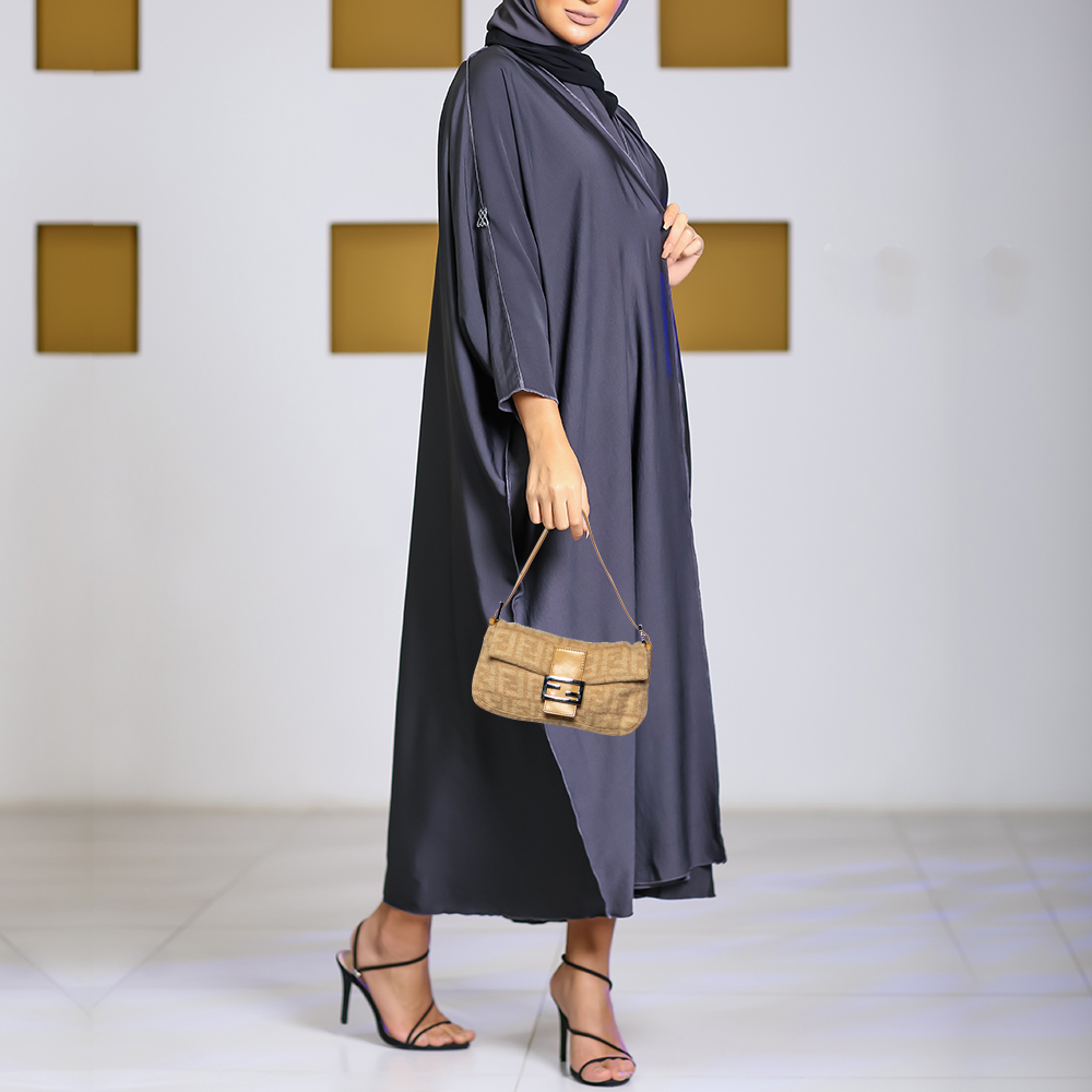 

Fendi Beige Zucca Wool And Leather Baguette