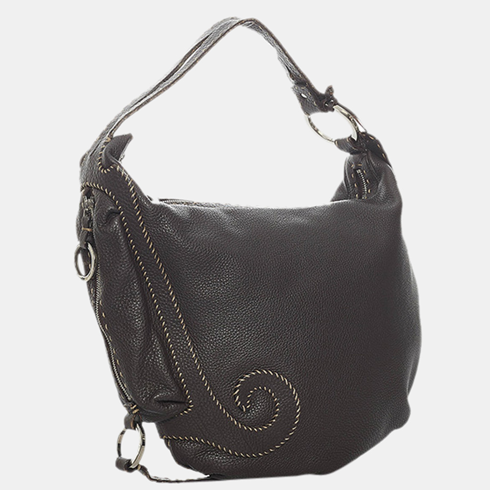 

Fendi Brown Leather Selleria Oyster Shoulder Bag