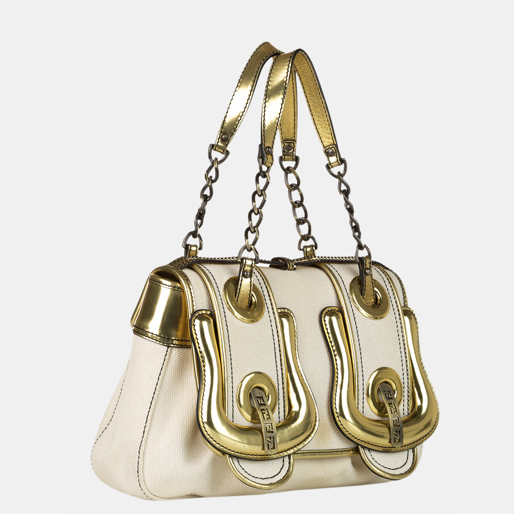 

Fendi Gold/White Canvas B. Bag