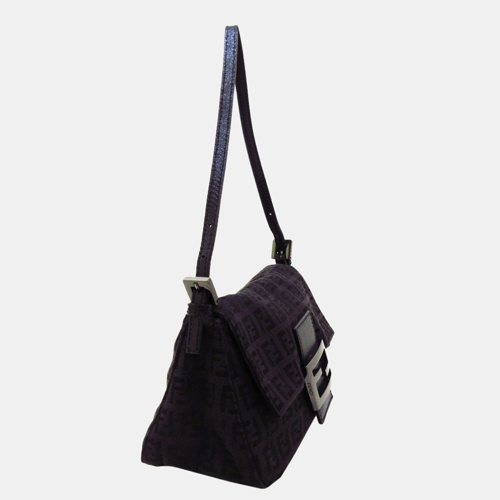 

Fendi Black Zucchino Mamma Canvas Baguette